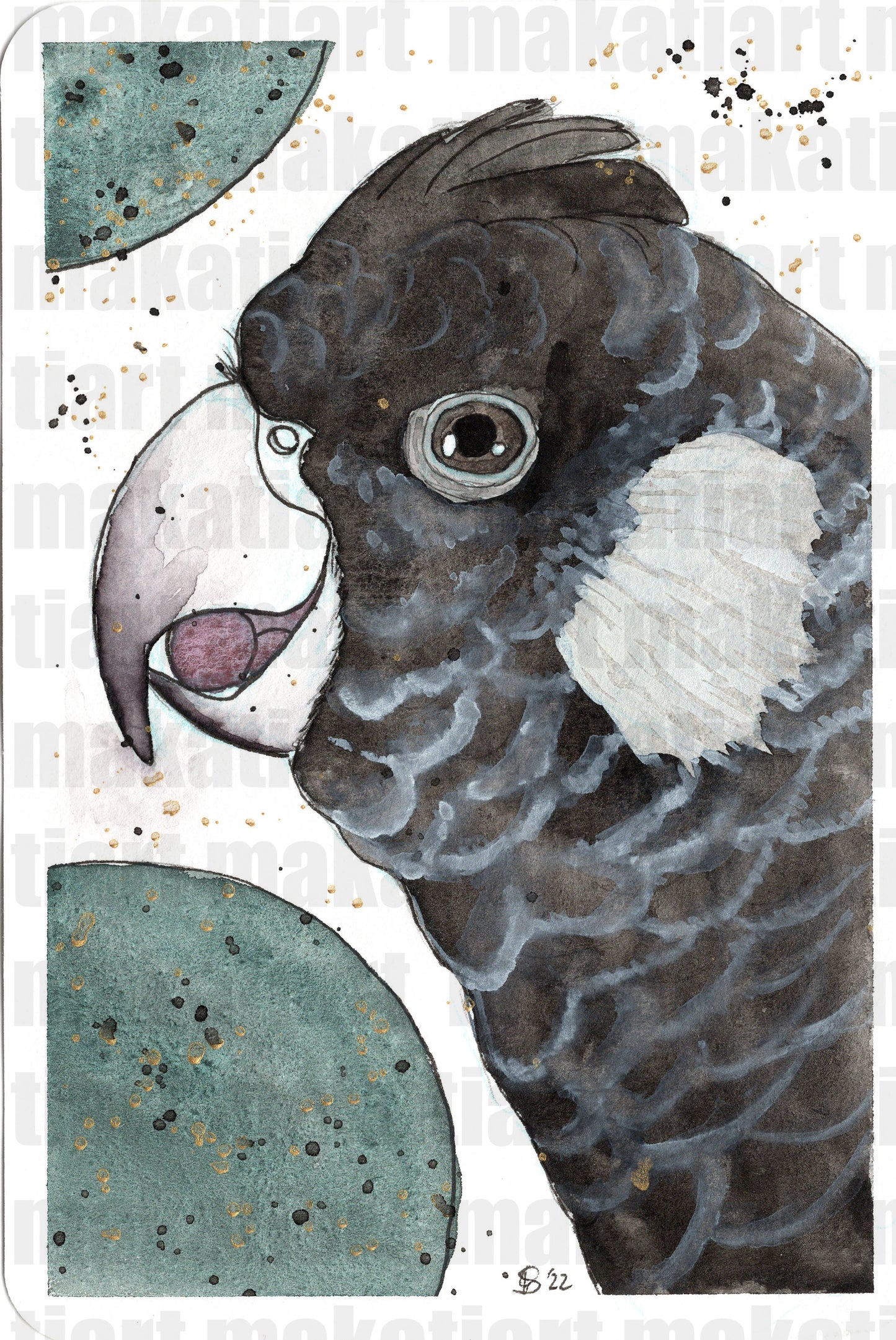 Aquarell Weißohr-Rabenkakadu